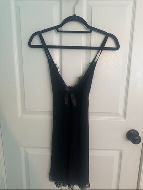 Black Lace Trim Slip Dress with Bow